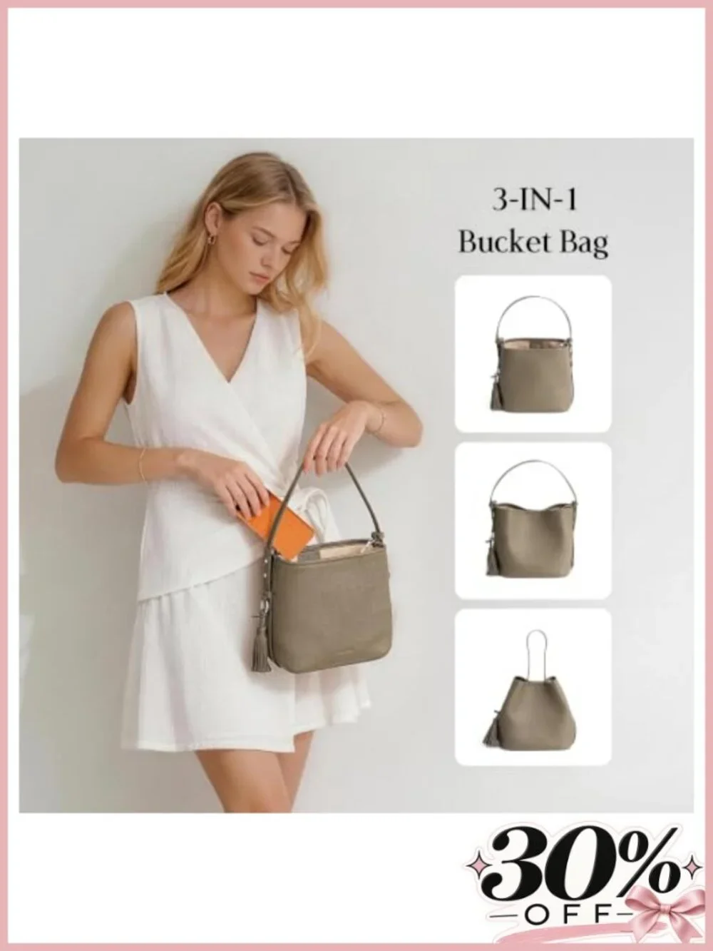 Genuine Leather Small Bucket Bag Crossbody Strap Shoulder Purse